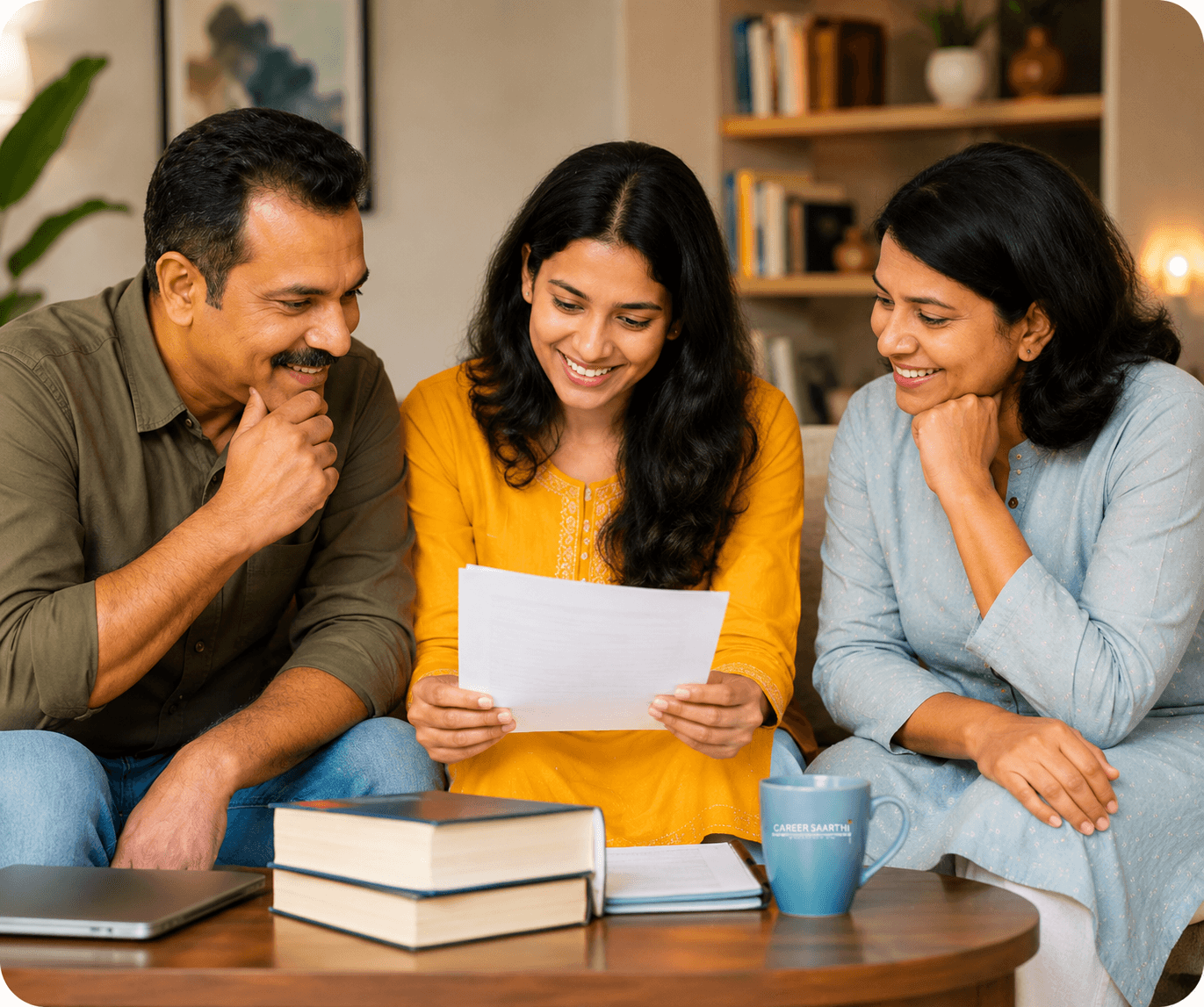 Parents and student reviewing career planning together at home